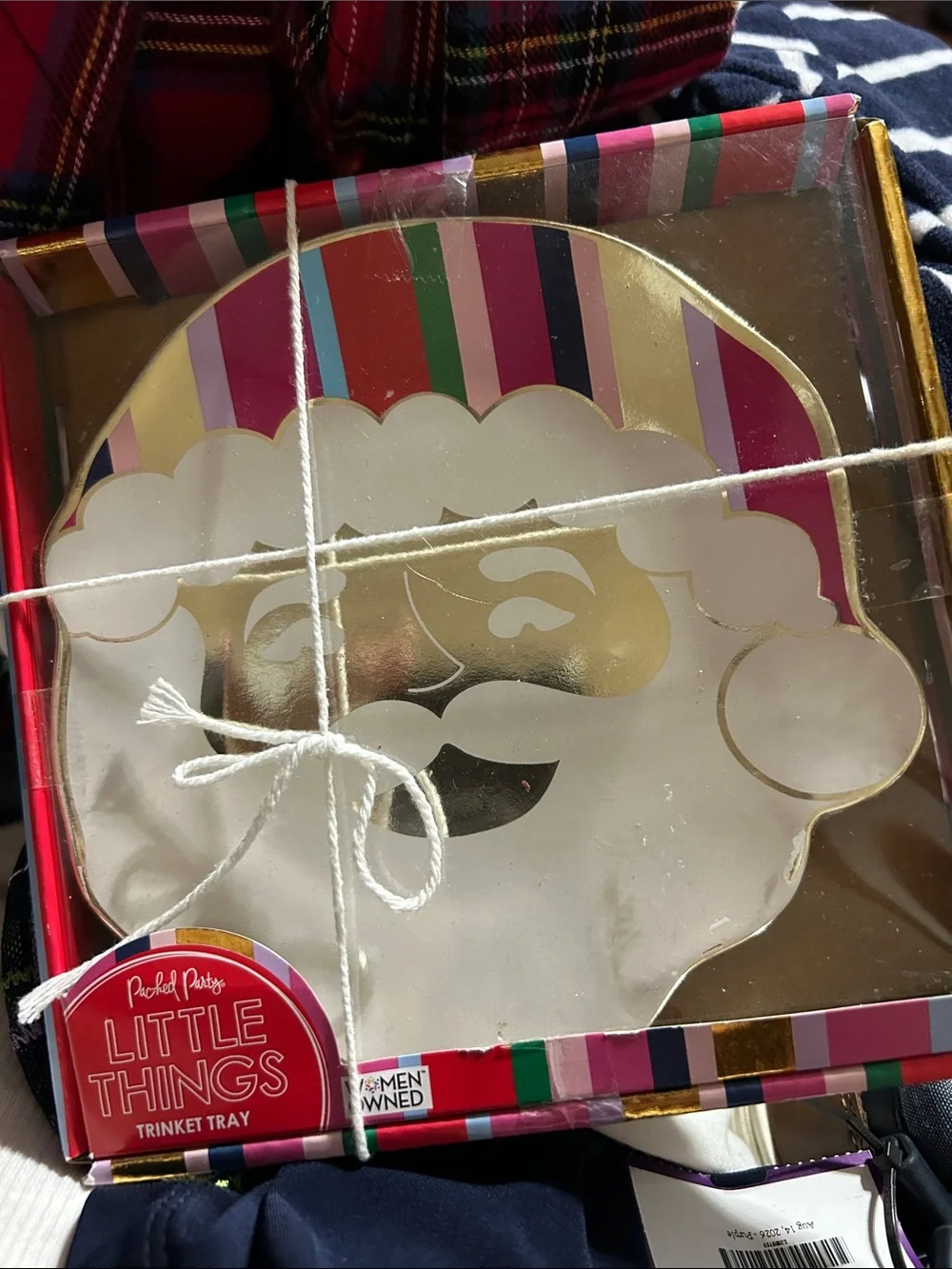 Packed Party s Gold & White Santa Trinket w/striped TrayDish  Cute Hostess Gift.